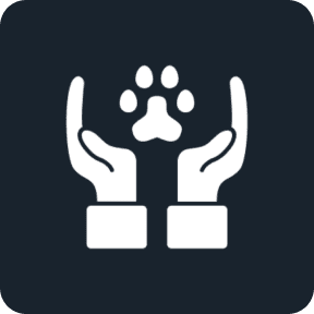 Hands holding a paw print symbol.