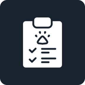Clipboard with checklist and paw print.